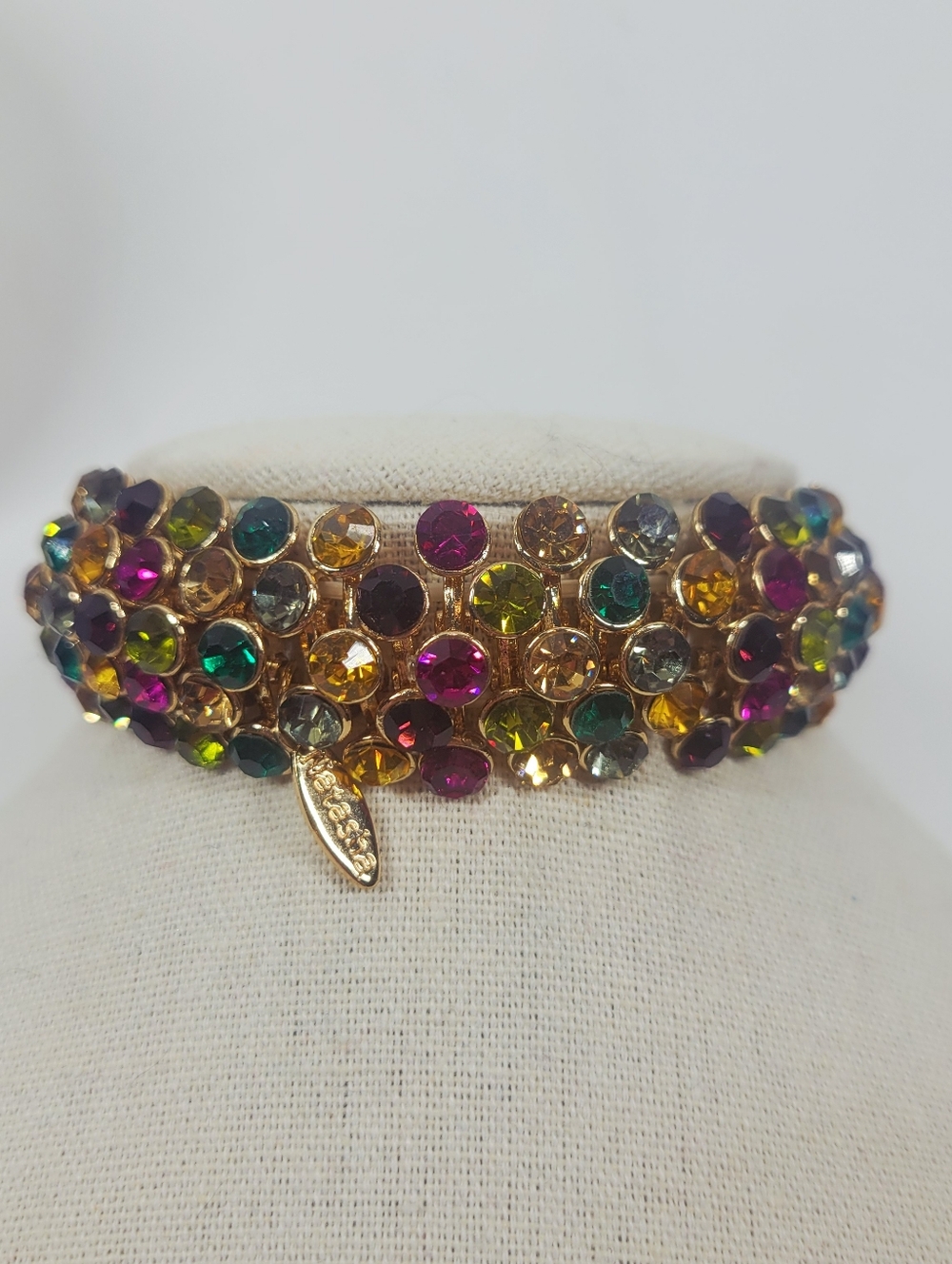 Natasha Signed Multicolor Jeweled Rhinestone Stretch Bracelet